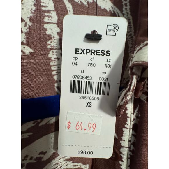Express NWT Brown & white palm mini shirt dress Oversized flowy L/S tiered hem - Picture 12 of 12